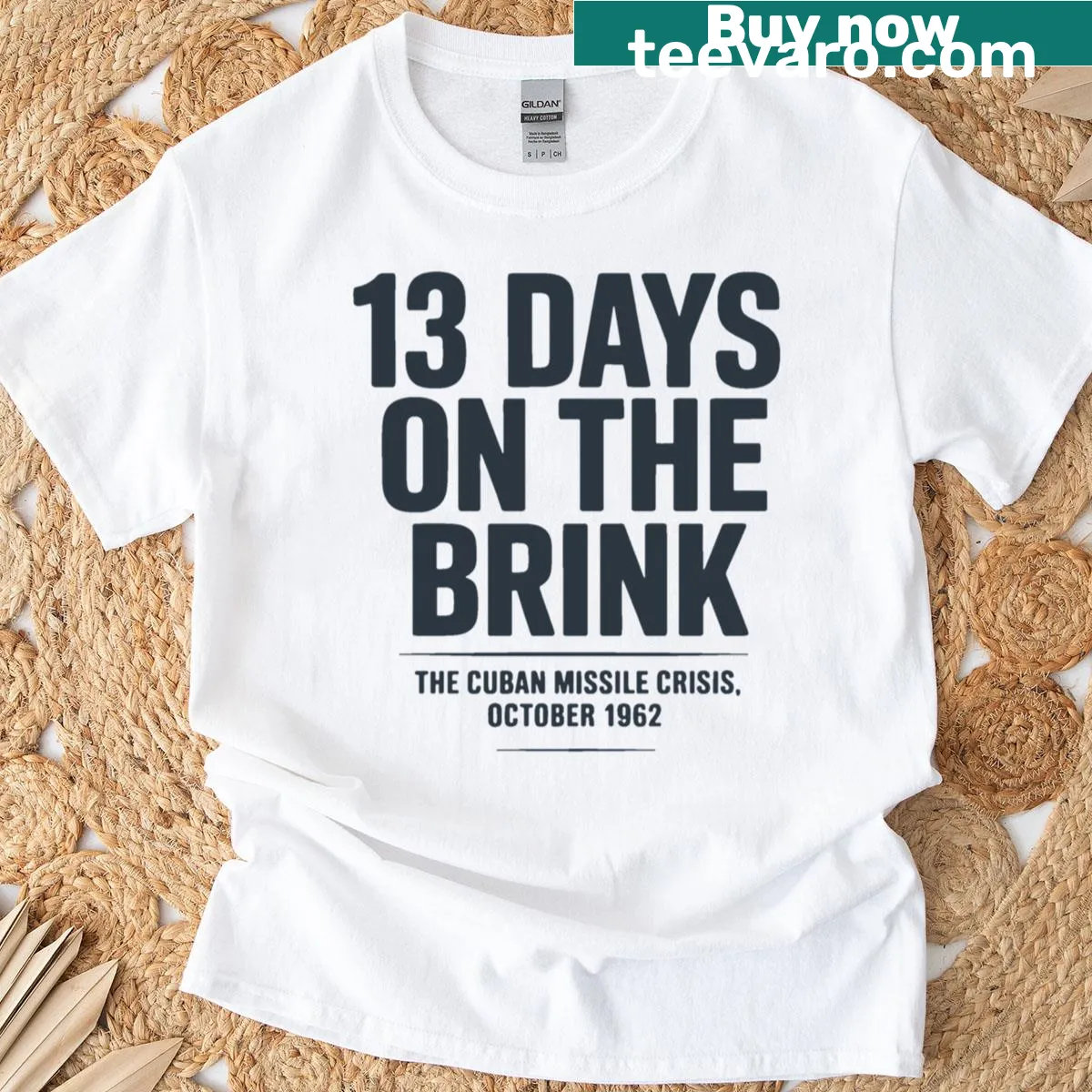 T-shirt with bold text 'Historical Cold War Tension' — on a men's t-shirt