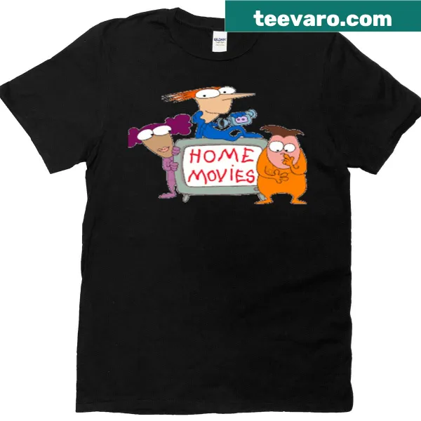 Cartoon-style T-shirt celebrating home movies