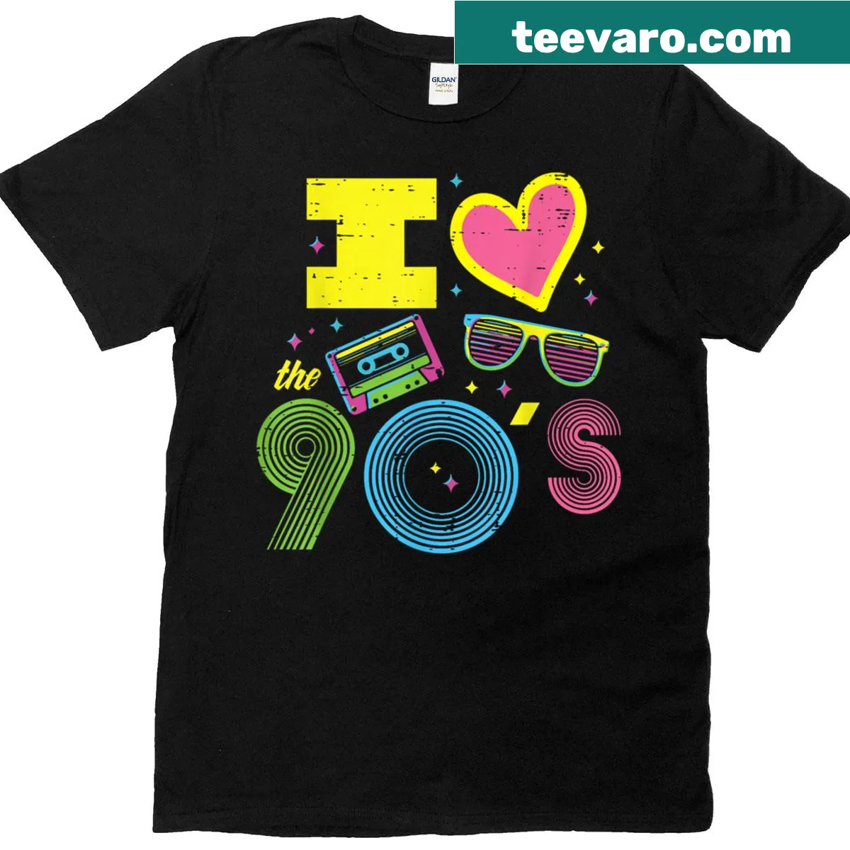 Retro 90s throwback T-shirt with a heart graphic — on a men's t-shirt