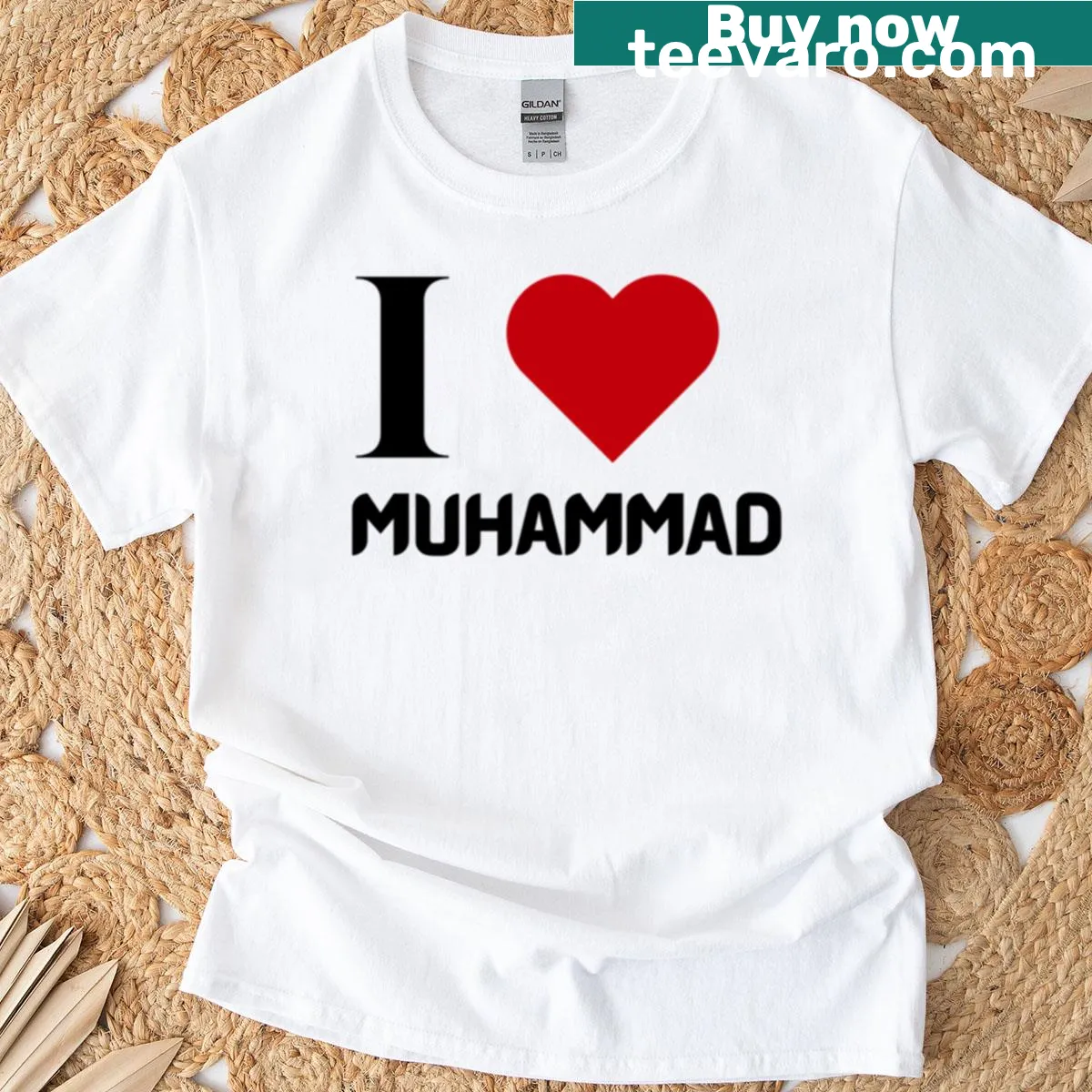 Heart graphic design t-shirt expressing love for Muhammad — on a men's t-shirt