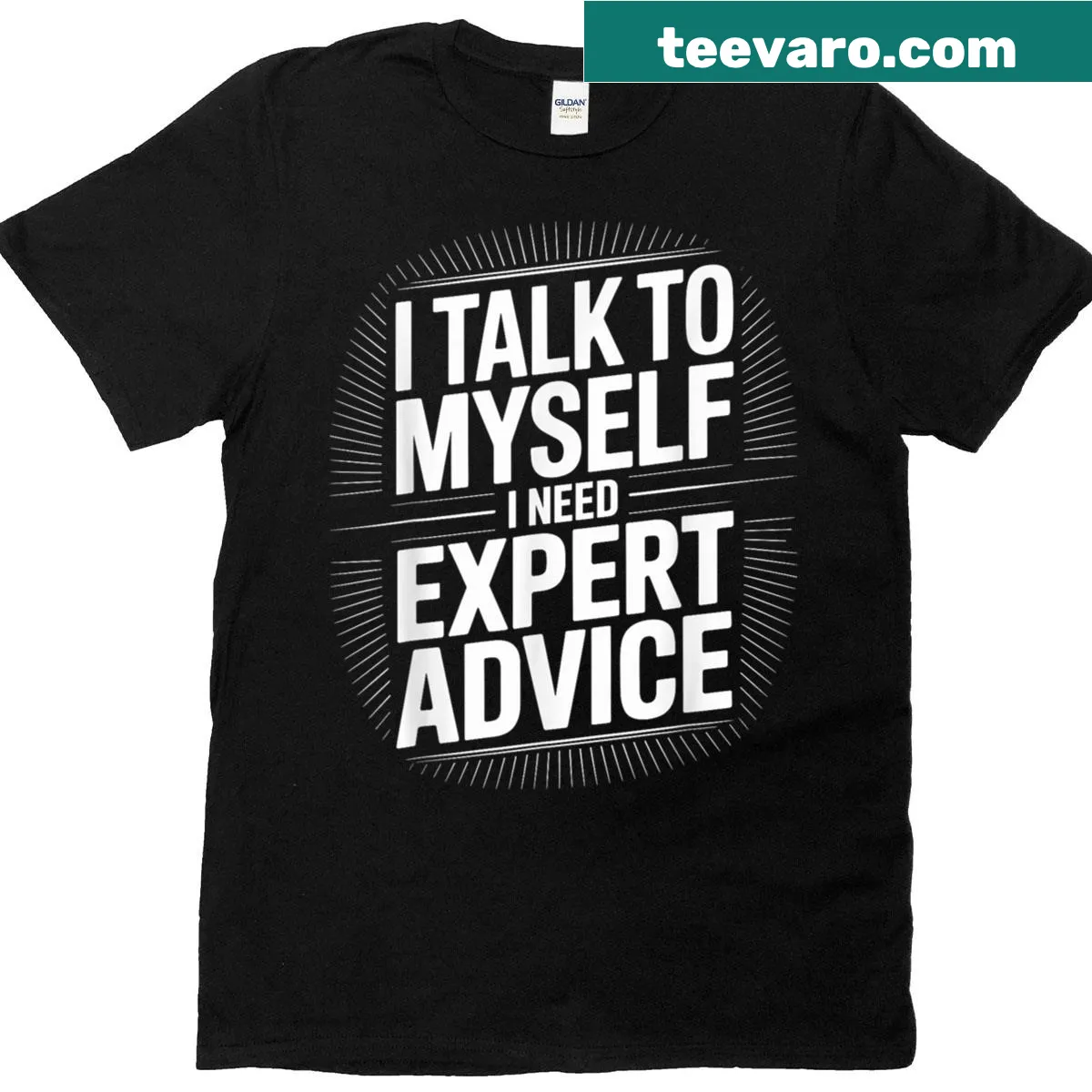 Humorous T-shirt about talking to oneself with playful text — on a men's t-shirt