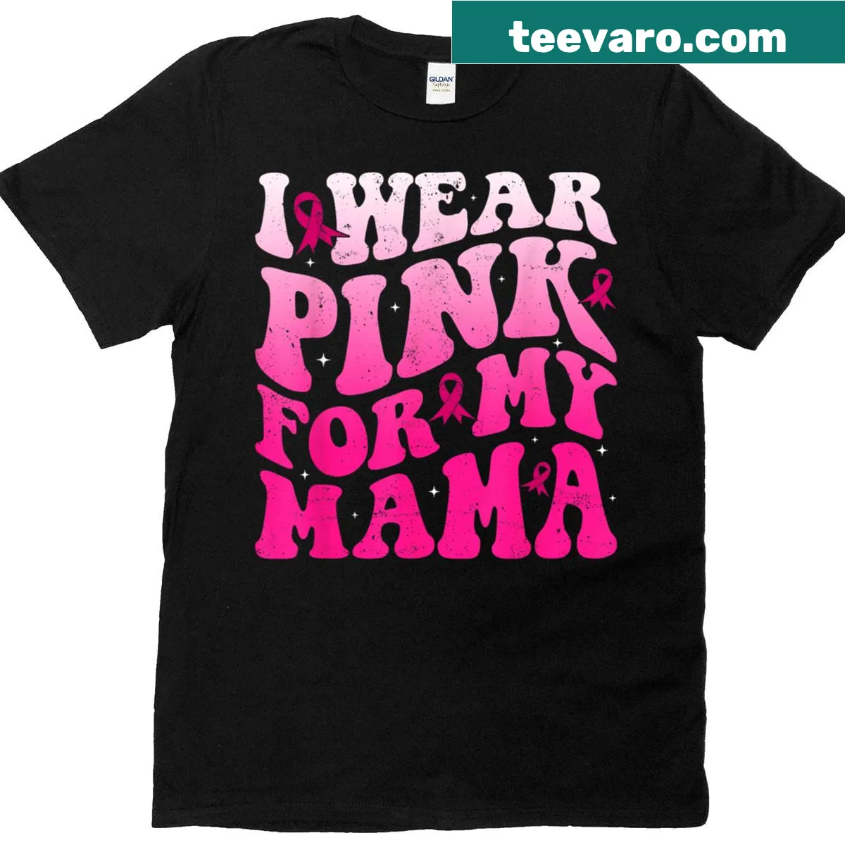 Pink support t-shirt with 'I Wear Pink For My Mama' text — on a men's t-shirt