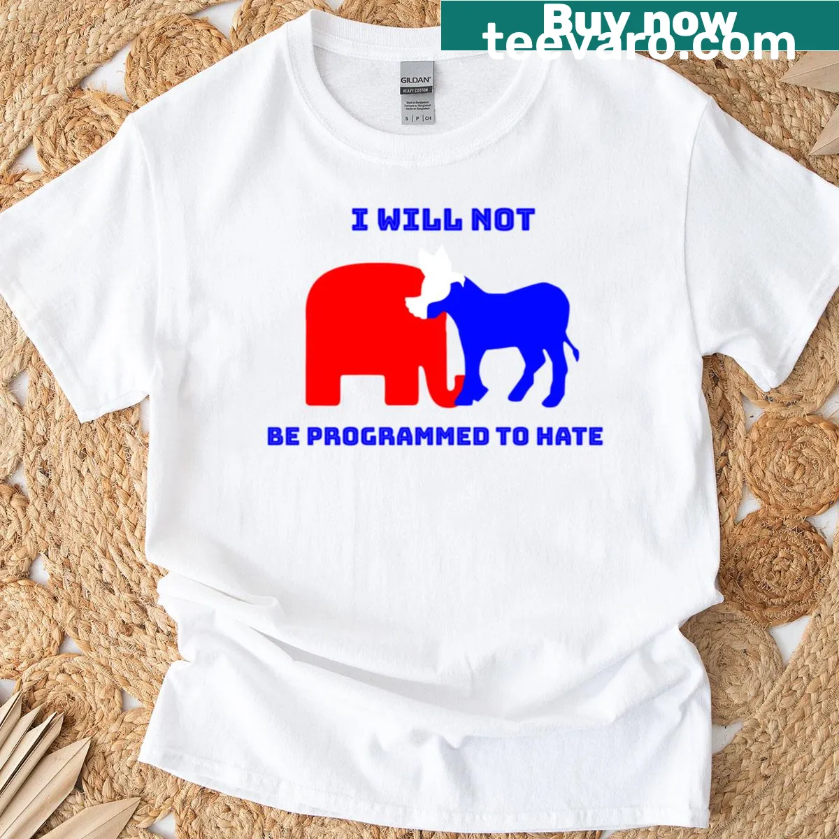 T-shirt with a bold statement against hate programming — on a men's t-shirt