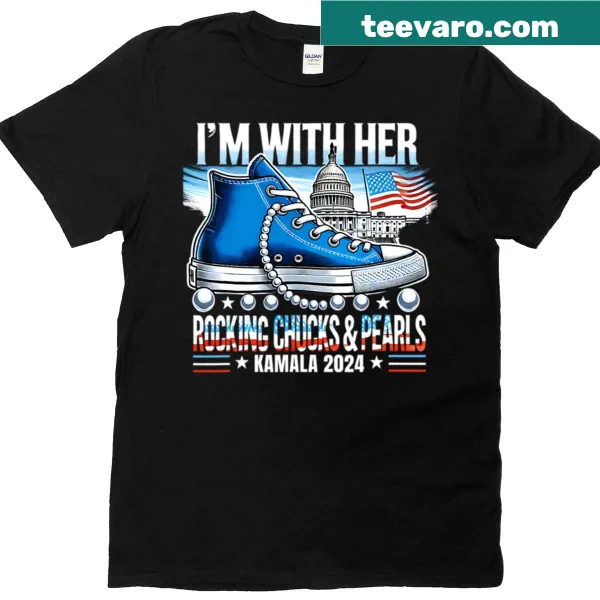 Stylish 'I'm With Her' t-shirt featuring Chucks and pearls for Kamala Harris supporters