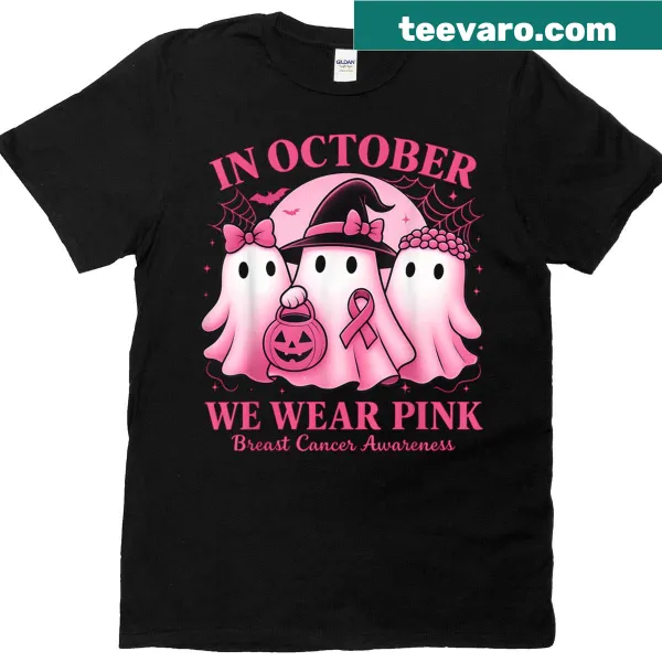 Halloween-themed t-shirt with a pink ghost and supportive text