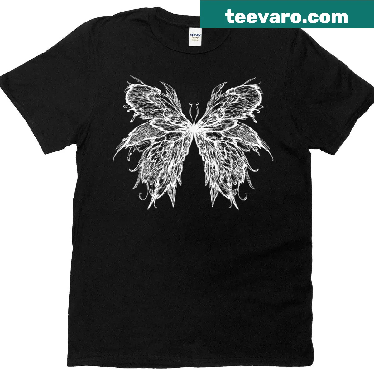 Nature-inspired ink butterfly artwork on vintage tee — on a men's t-shirt