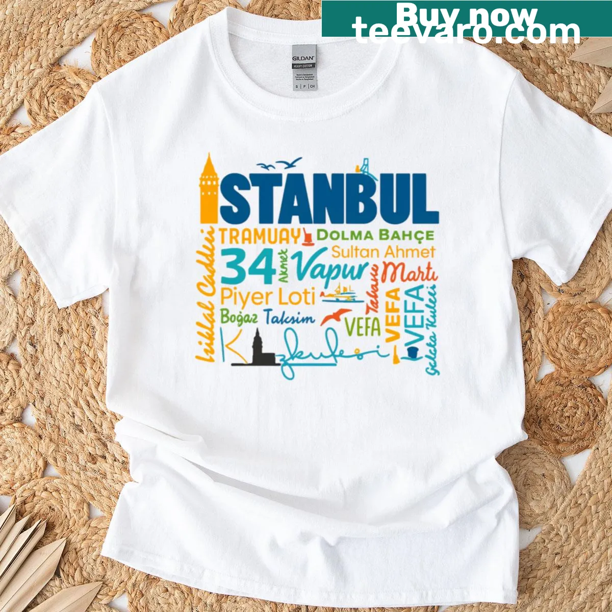 Illustration of the Galata Tower in Istanbul on a t-shirt. — on a men's t-shirt