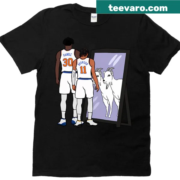 Illustration of Julius Randle and Jalen Brunson as mirrored goats on T-shirt