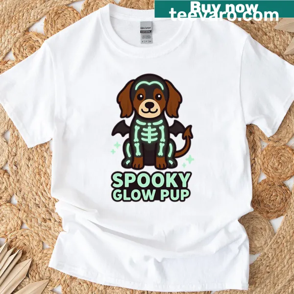 Kawaii-style skeleton dog graphic for Halloween-themed shirt.