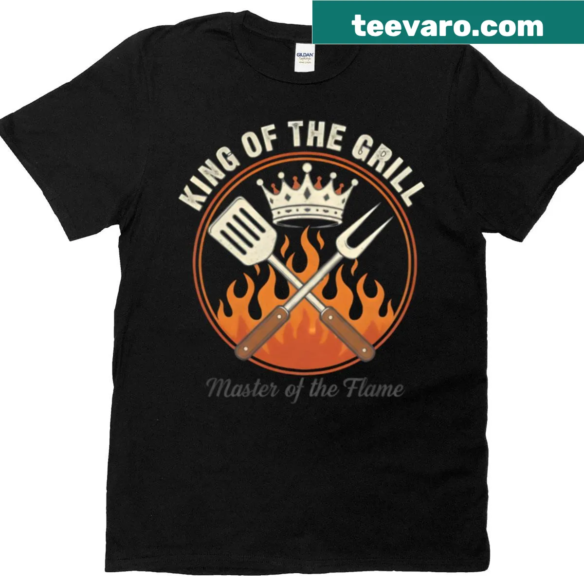 Funny t-shirt declaring 'King Of The Grill' for barbecue lovers — on a men's t-shirt