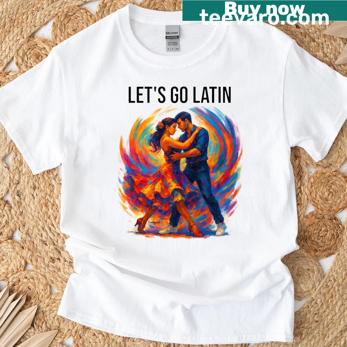 Couple T-shirt featuring typography design celebrating Latin dance — on a men's t-shirt