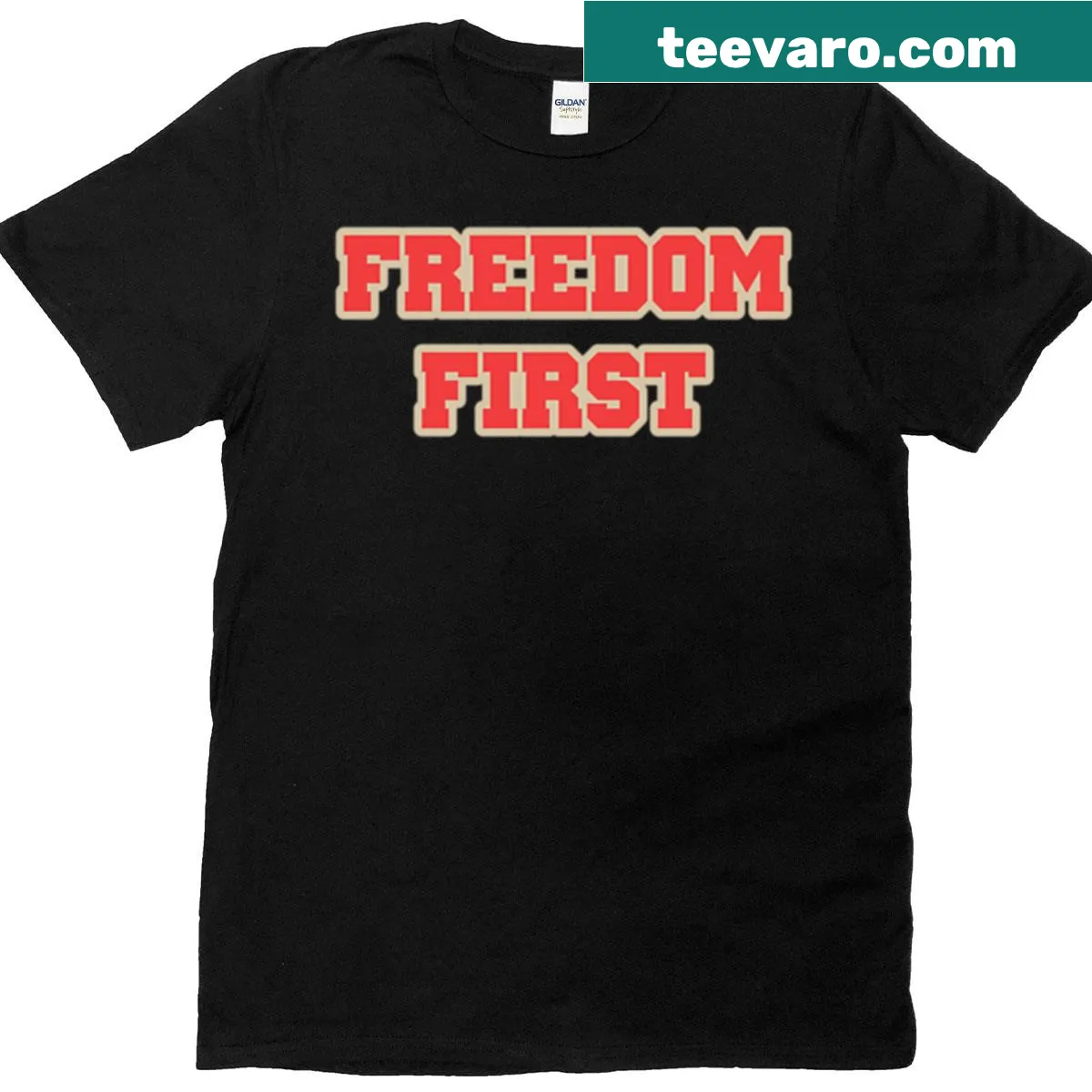 Typographic design with the phrase 'Liberty Freedom First' — on a men's t-shirt