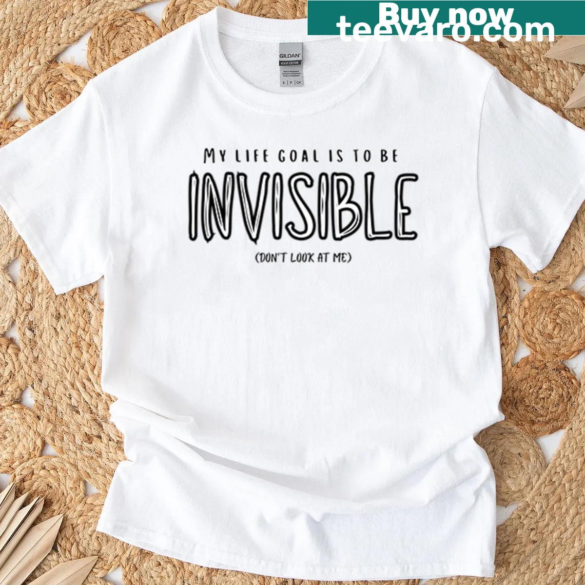 Text t-shirt featuring the phrase 'Life Goal Is To Be Invisible' — on a men's t-shirt