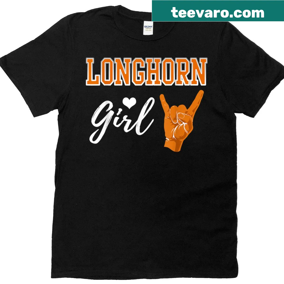 Illustrative longhorn heart T-shirt designed for women, celebrating Texas pride. — on a men's t-shirt
