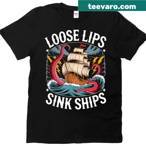 Vintage graphic T-shirt featuring an octopus and the saying 'Loose Lips Sink Ships.'