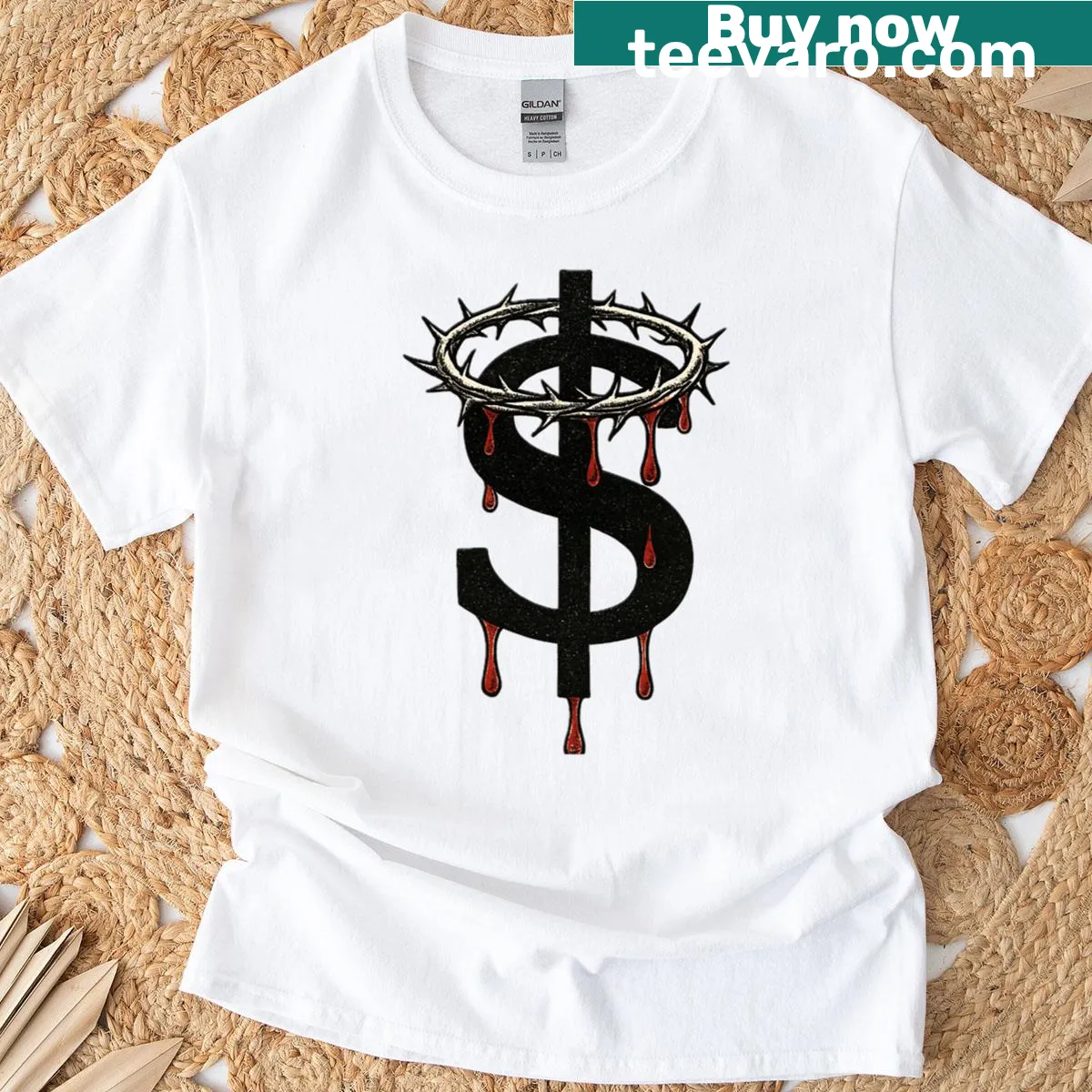 Moral Class Satire T-shirt with a sticker-like graphic featuring satirical text — on a men's t-shirt