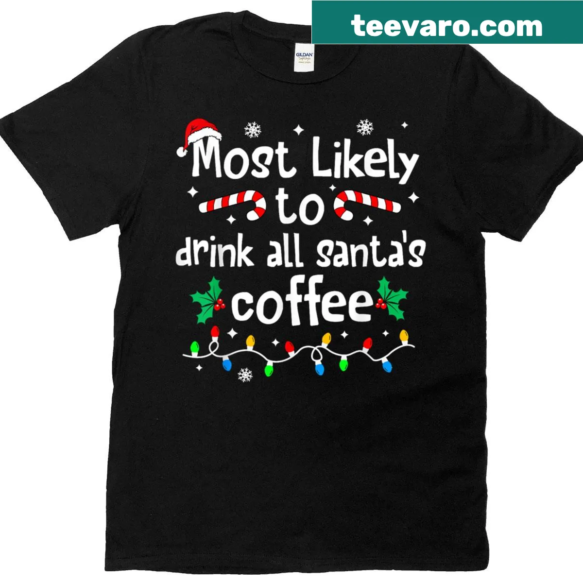 Funny Christmas tee with a humorous coffee drinking phrase — on a men's t-shirt