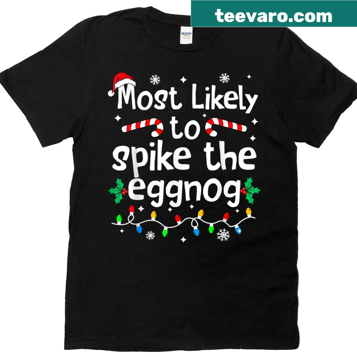 Family matching Christmas T-shirt with a fun eggnog design and playful text. — on a men's t-shirt