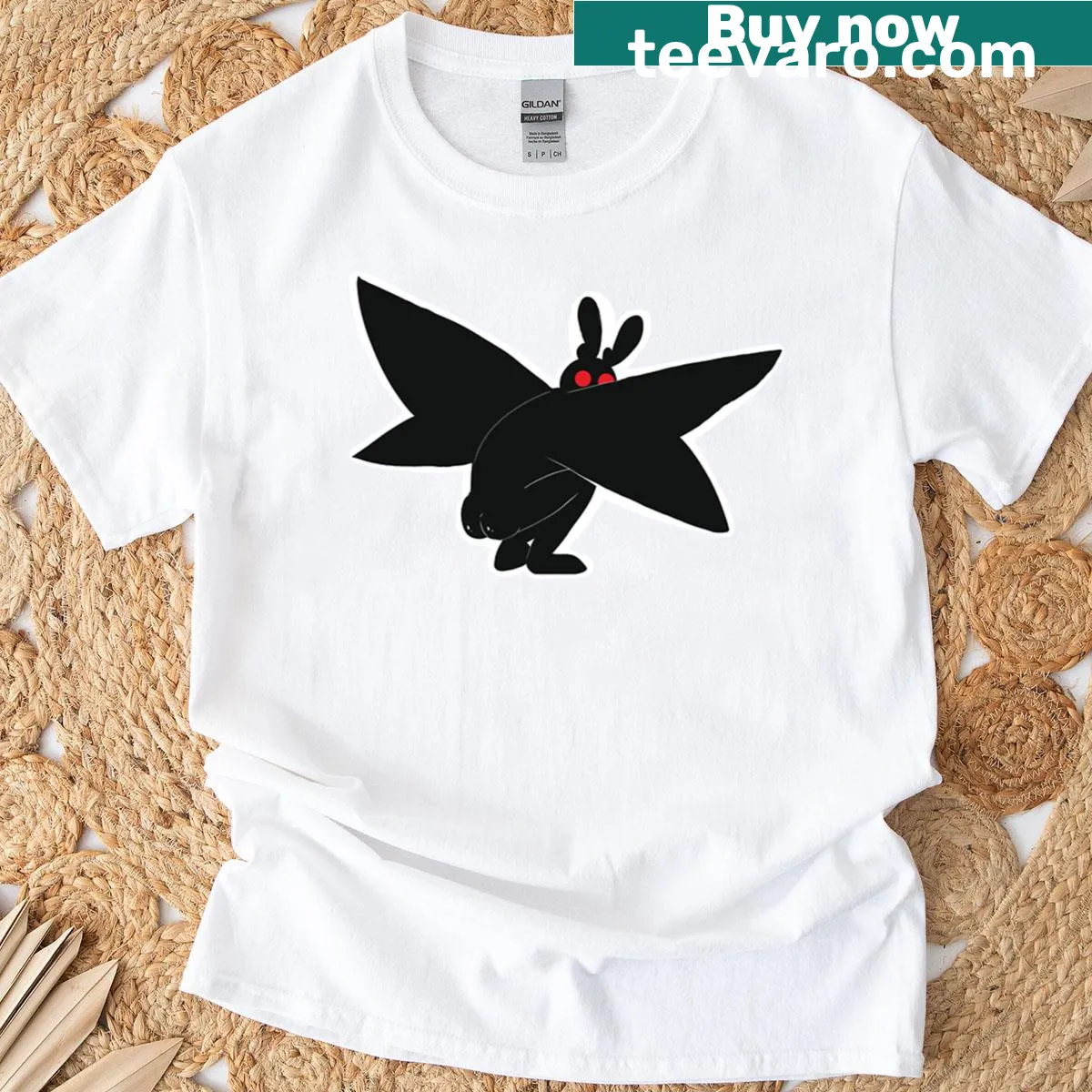 Playful Mothman graphic on T-shirt featuring humorous design — on a men's t-shirt