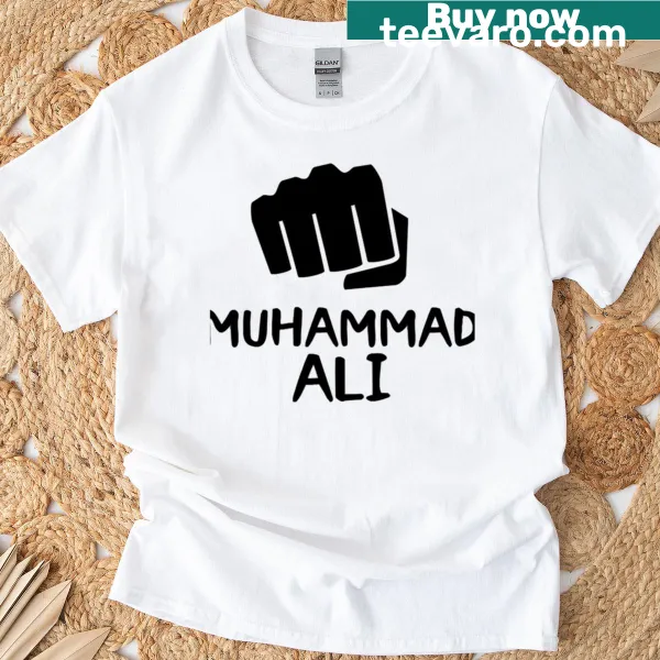 Minimalist graphic of Muhammad Ali's fist on T-shirt