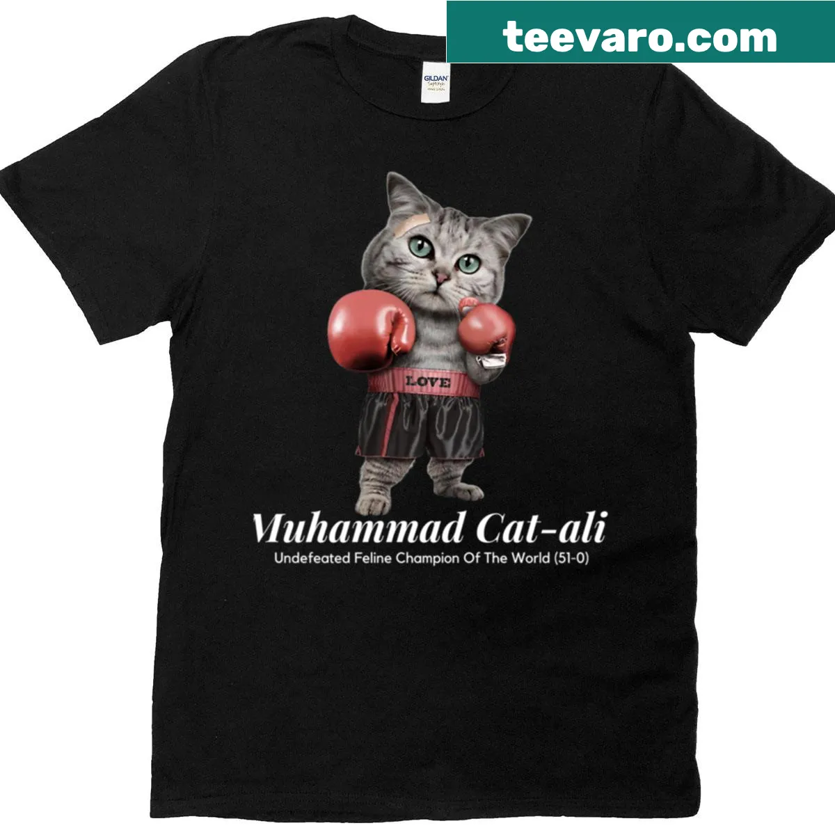Muhammad Cat-ali humorous cat T-shirt — on a men's t-shirt
