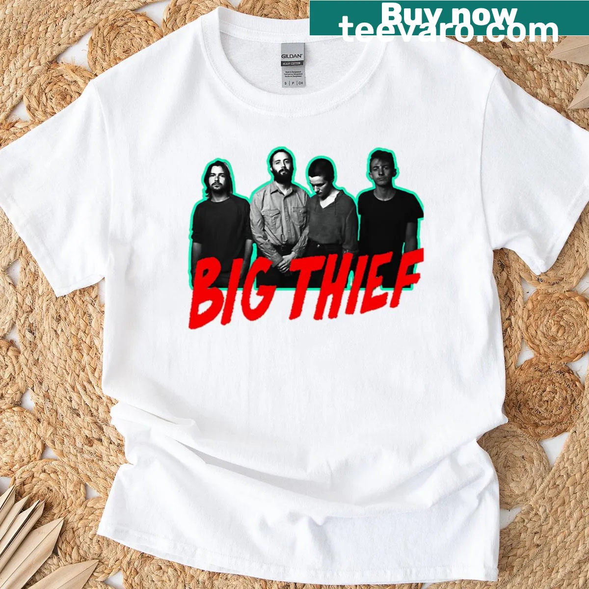 Vintage-style rock band t-shirt with a dynamic slide design — on a men's t-shirt