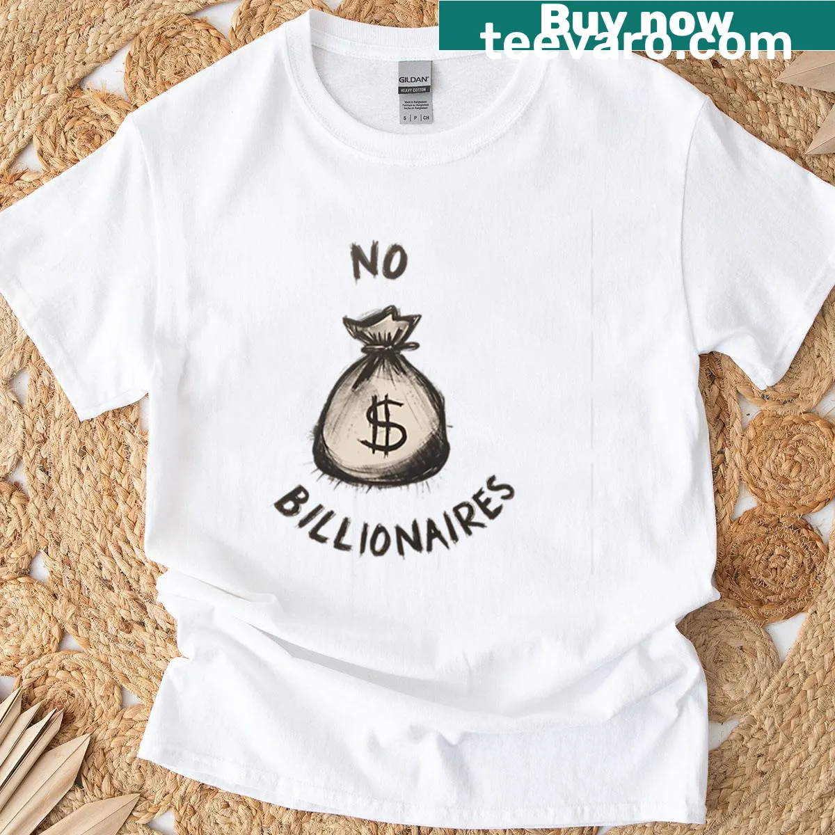 Oversized No Billionaires statement T-shirt — on a men's t-shirt