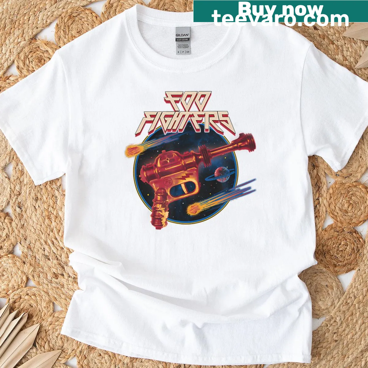 Vintage distressed t-shirt with a music tour theme — on a men's t-shirt