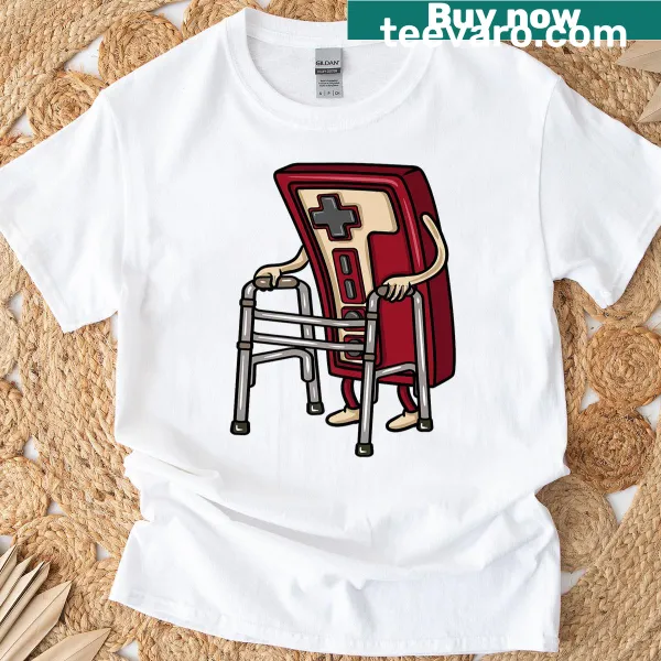 Funny retro gaming t-shirt featuring an old video game controller