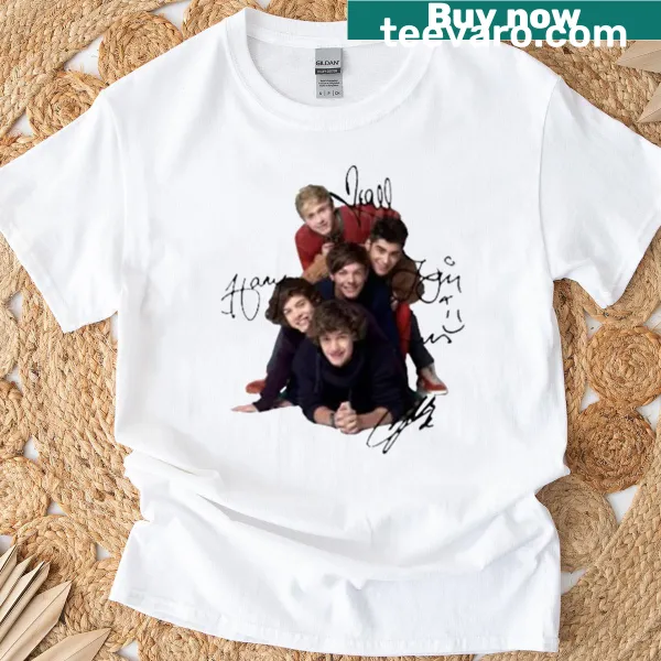 T-shirt featuring nostalgic graphic of One Direction band