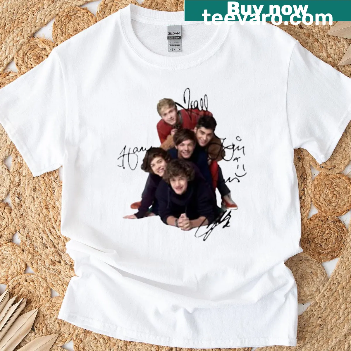 T-shirt featuring nostalgic graphic of One Direction band — on a men's t-shirt