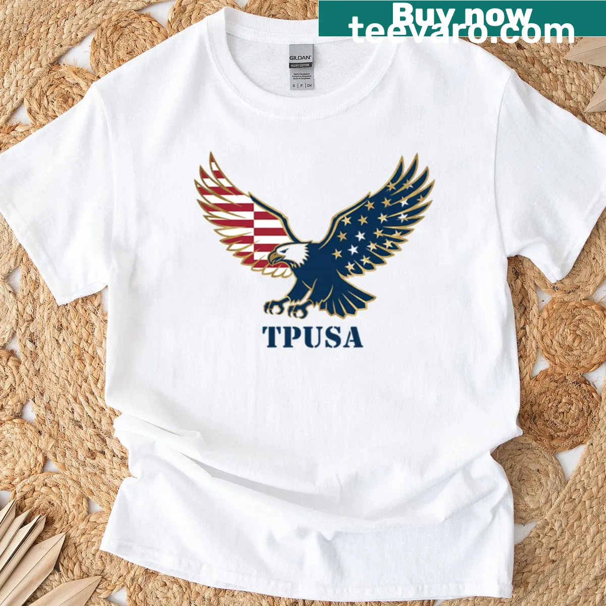Patriotic eagle shield graphic on a T-shirt — on a men's t-shirt