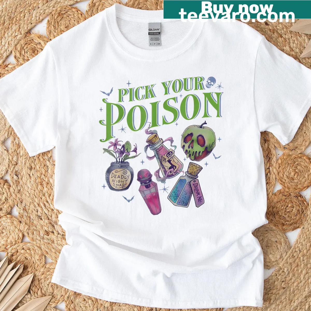 Vintage princess Halloween t-shirt with potion graphic — on a men's t-shirt