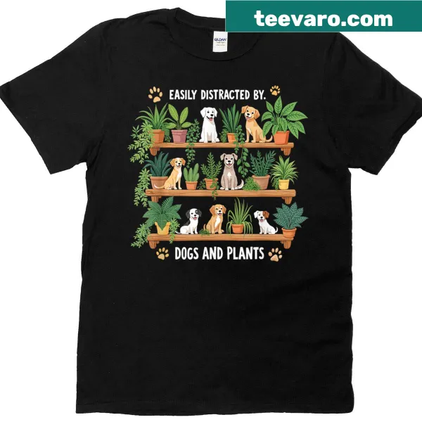 Funny gardening t-shirt featuring plants and dogs