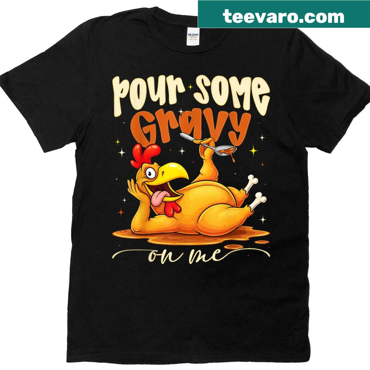 Funny t-shirt with the phrase 'Pour Some Gravy On Me' for Thanksgiving — on a men's t-shirt