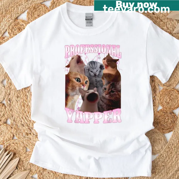 Funny cat-themed t-shirt saying 'Professional Yapper'