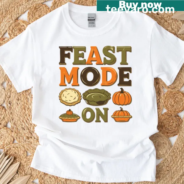 Illustrated t-shirt featuring playful pumpkin pie graphic
