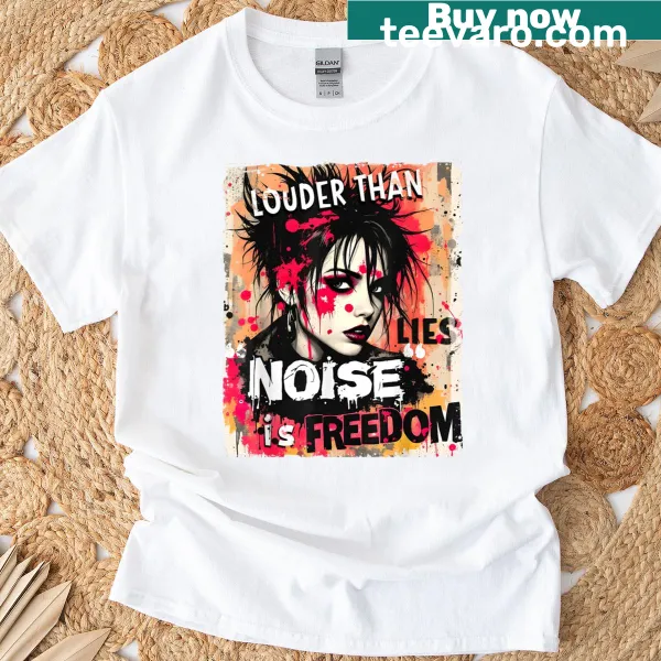 90s distressed T-shirt featuring a punk woman in graffiti style