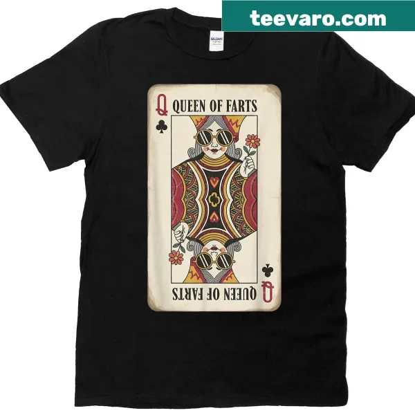 Funny vintage t-shirt depicting 'Queen Of Farts' with playing card graphics
