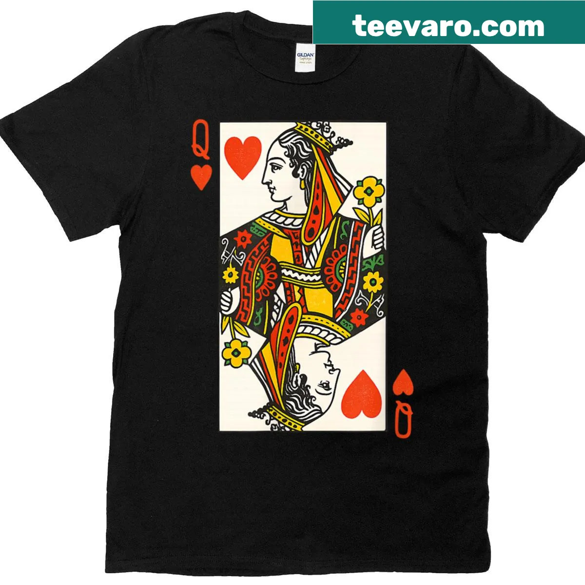 Vintage Queen of Hearts graphic on t-shirt — on a men's t-shirt