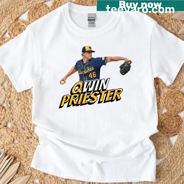 Minimalist typography t-shirt featuring 'Qwin Priester'