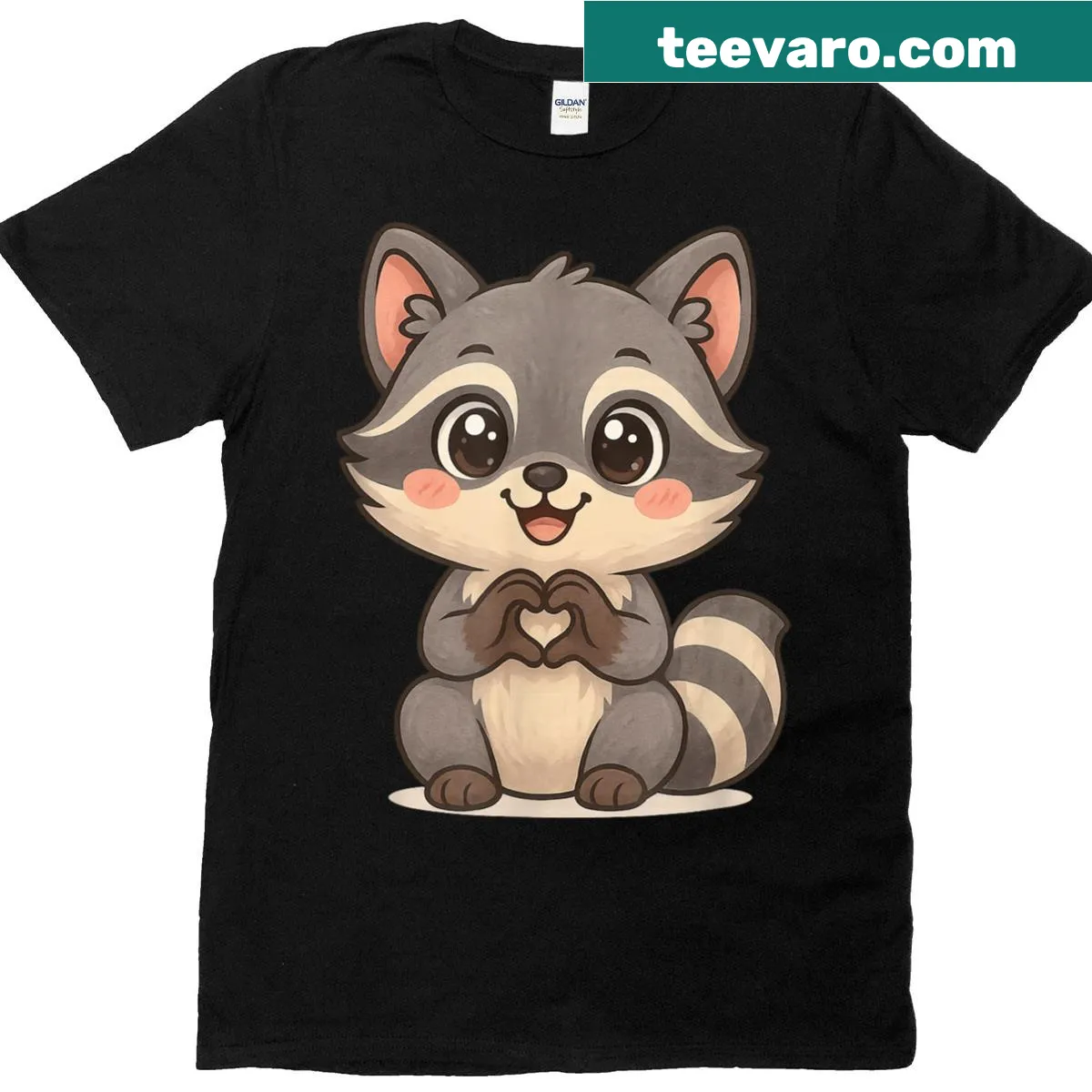 Cute t-shirt with a raccoon making heart hands — on a men's t-shirt