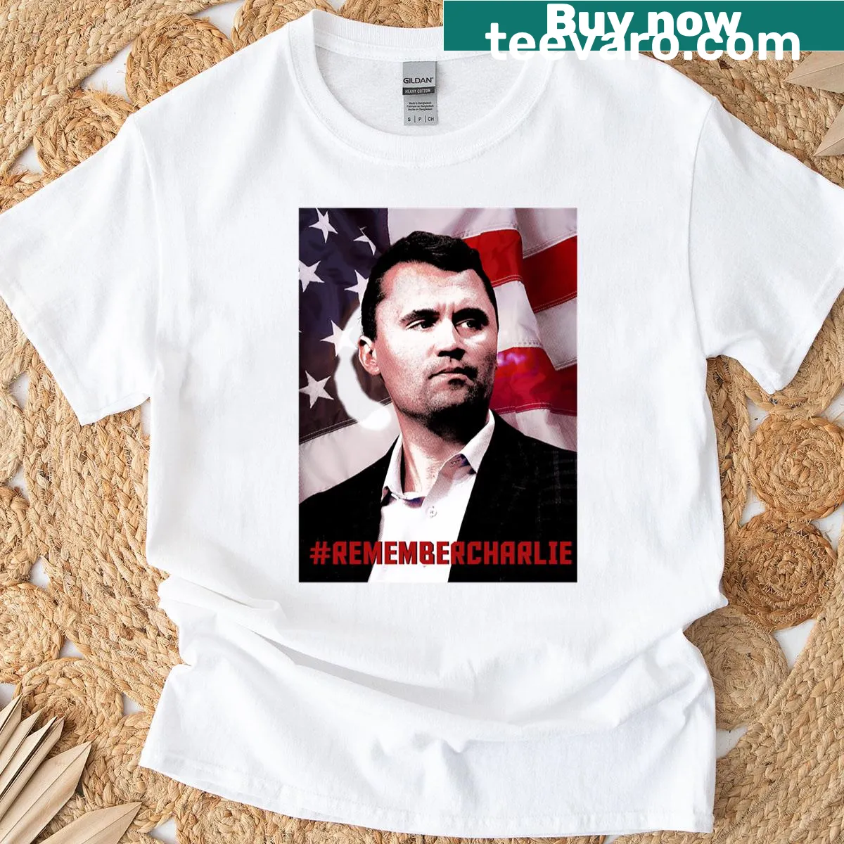 Tribute t-shirt featuring Charlie Kirk in memoriam — on a men's t-shirt