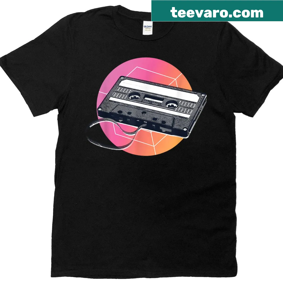 Vintage cassette tape graphic on a distressed music lover t-shirt. — on a men's t-shirt