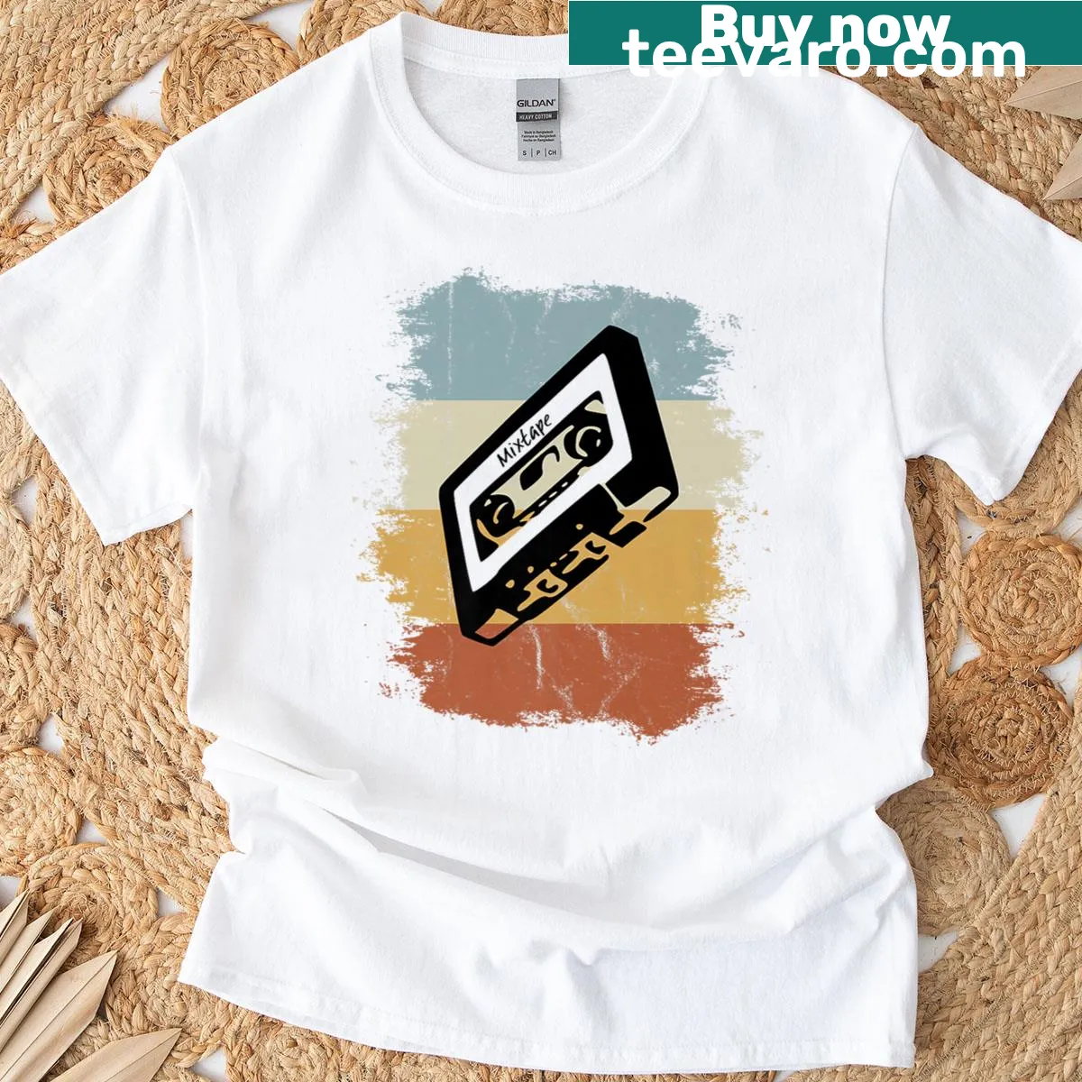 Vintage silhouette T-shirt featuring an old-school cassette — on a men's t-shirt