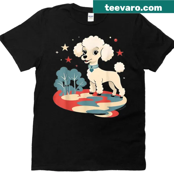Cartoon poodle with stars on a vintage style t-shirt