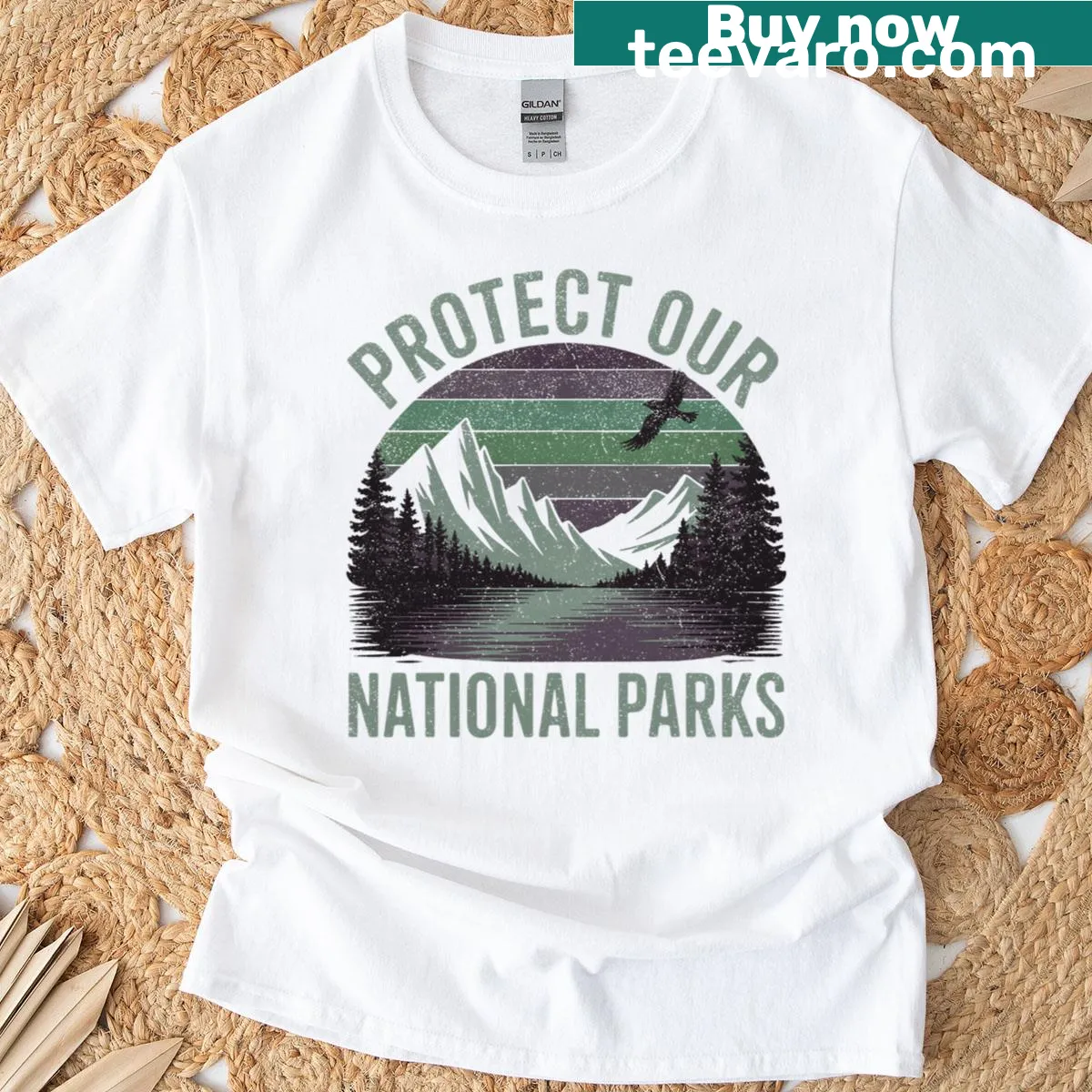 Vintage camping t-shirt promoting the protection of national parks — on a men's t-shirt