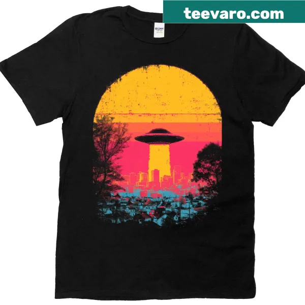 Vintage style UFO abduction design on a t-shirt