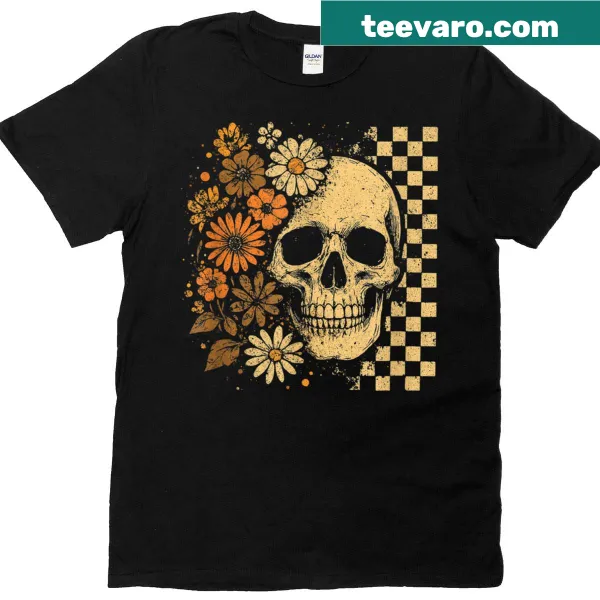 Vintage floral skull design for Halloween themed t-shirt