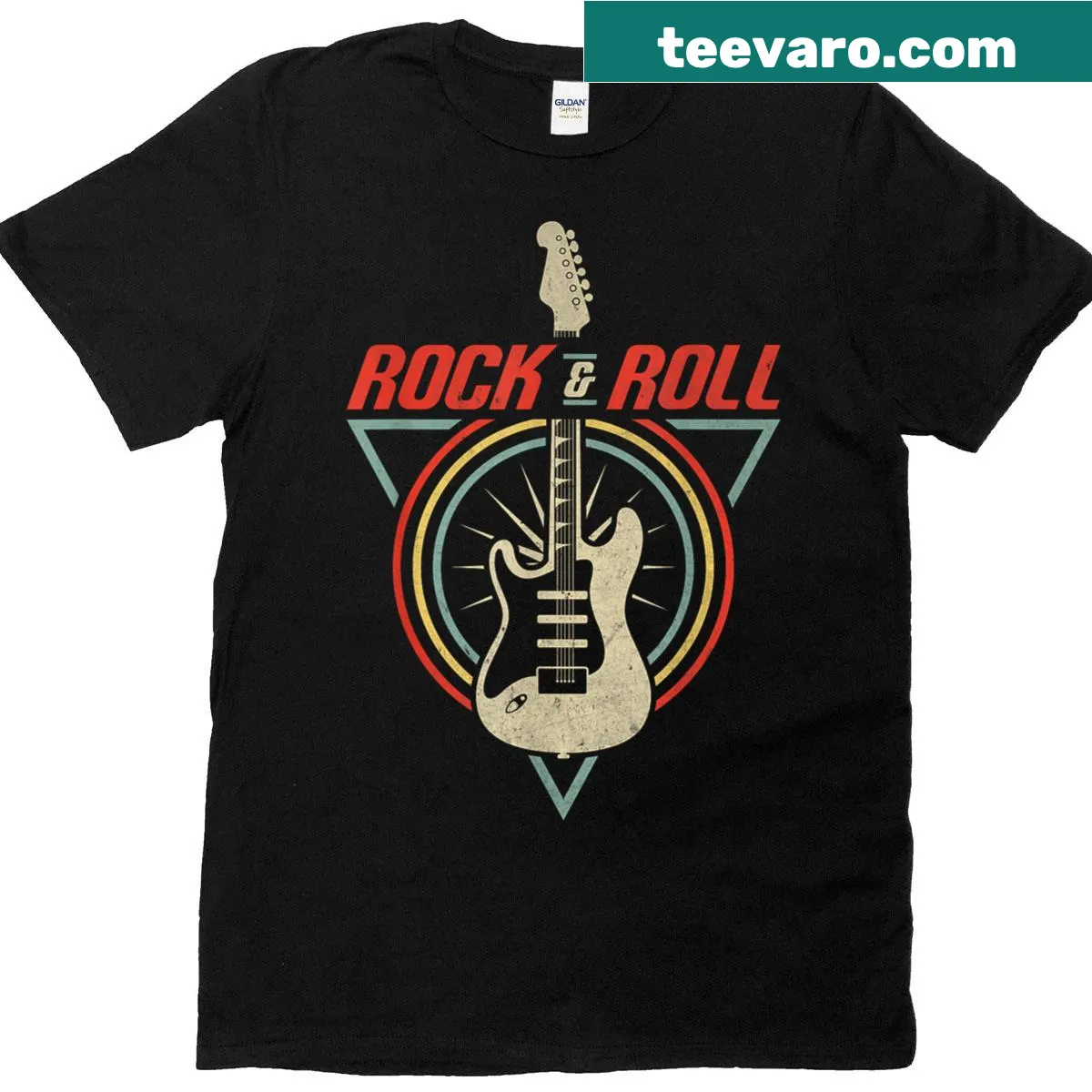 Retro electric guitar graphic on T-shirt — on a men's t-shirt
